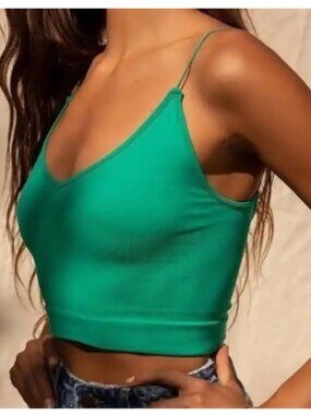 Free People Ribbed V-neck Brami - Forest Green